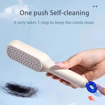 Visszahúzható fésűs, öntisztító hajkefe, antisztatikus masszázsfésű női sima hajra, öntisztító hajkefe