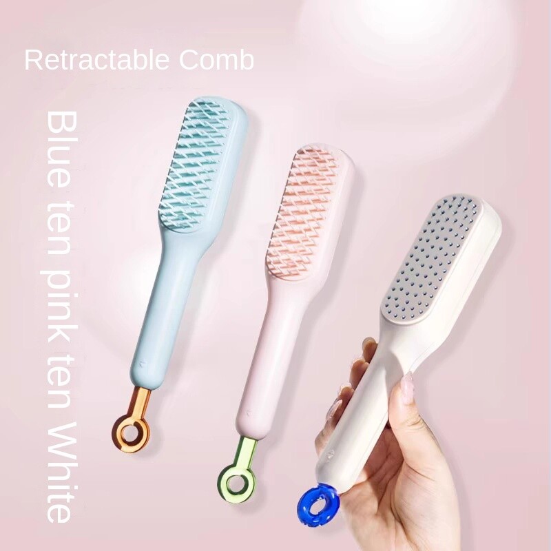 Visszahúzható fésűs, öntisztító hajkefe, antisztatikus masszázsfésű női sima hajra, öntisztító hajkefe