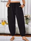 Dámske letné dlhé nohavice Plus Size, ležérne, módne, elastické, s vysokým pásom, dámske nohavice v kórejskom štýle, voľné skladané nohavice