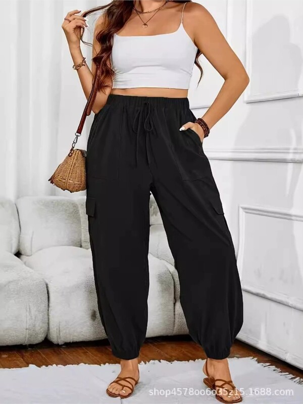 Dámske letné dlhé nohavice Plus Size, ležérne, módne, elastické, s vysokým pásom, dámske nohavice v kórejskom štýle, voľné skladané nohavice