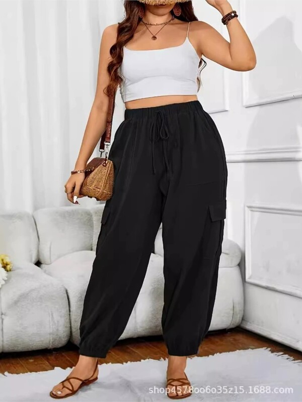Dámske letné dlhé nohavice Plus Size, ležérne, módne, elastické, s vysokým pásom, dámske nohavice v kórejskom štýle, voľné skladané nohavice