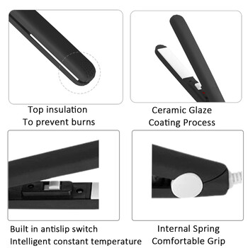 Мини шина Плоска преса за коса Пръчка за къдрене Къдрава керамична маша Права Инструмент за оформяне на коса с двойно предназначение С Щипка за коса