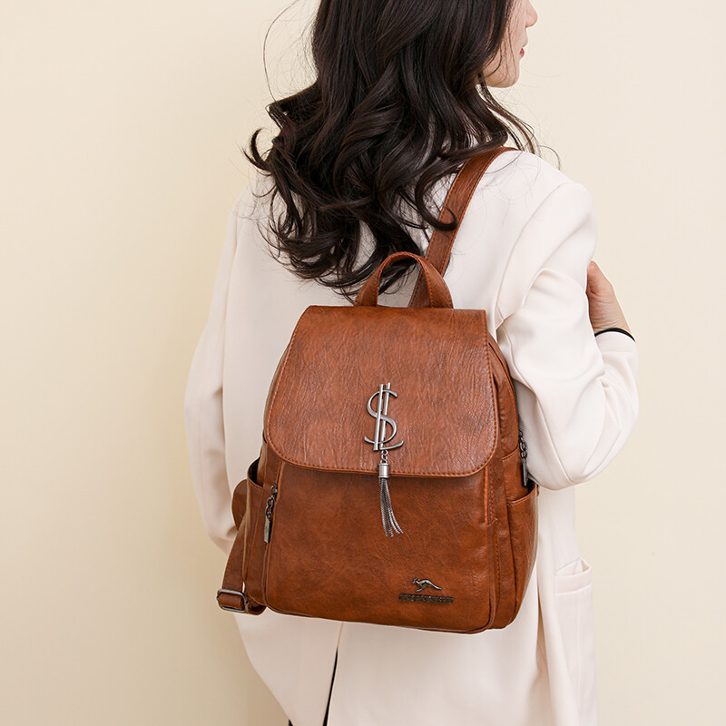 Mados Moteriškos Minkštos odinės kuprinės Moteriškos mokyklinės knygų krepšiai Didelės talpos pirkiniai Kelionių kuprinė Moteriai Nauja laisvalaikio kuprinė