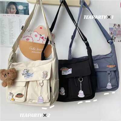 Koreai Ulzzang Messenger Bag Női Új 2023 Nylon táskák Több zsebes Crossbody táskák Női Iskolakönyv Válltáska Lányok táska