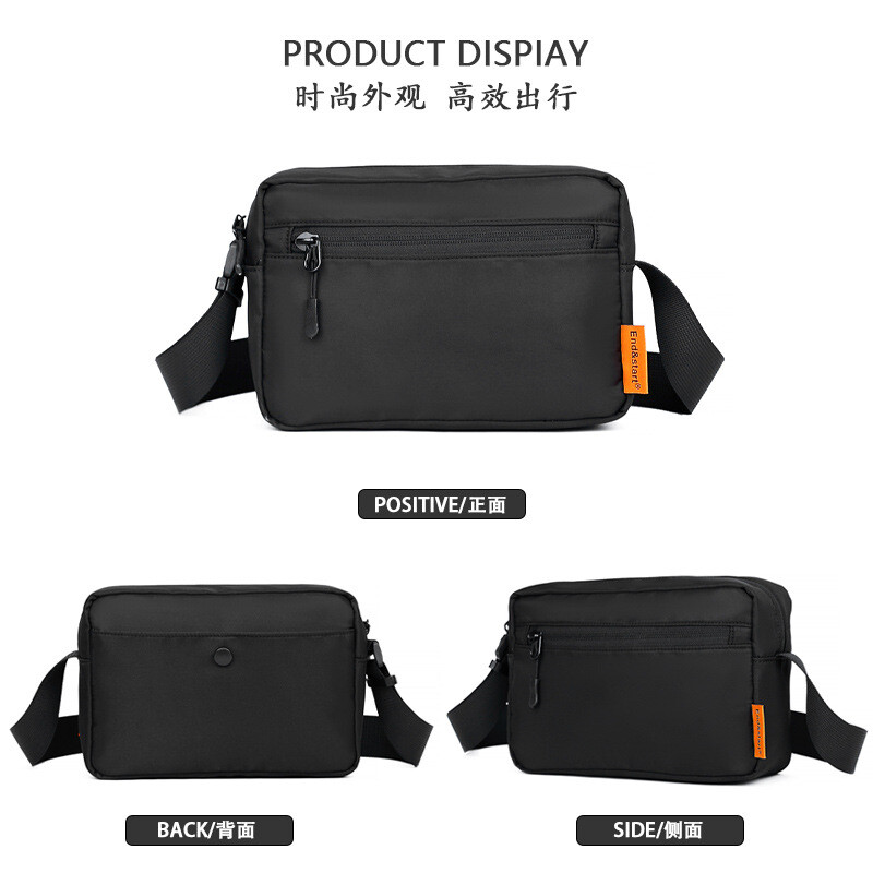 Čierna nepremokavá oxfordská látková crossbody taška, pánska moderná taška cez rameno, ležérna všestranná malá štvorcová taška cez rameno
