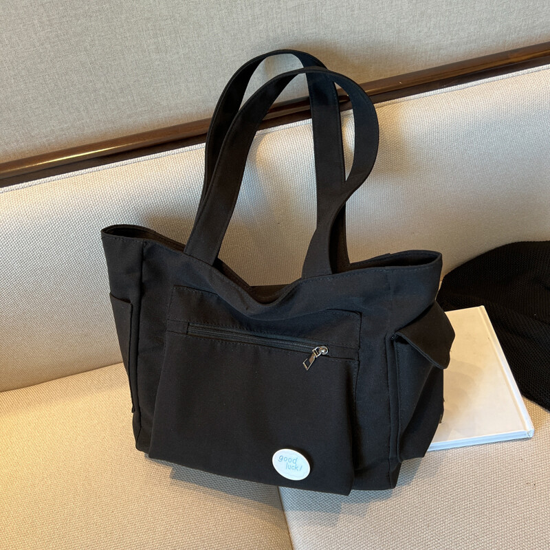 Genți de umăr din pânză ușoare pentru femei Genți de mână pentru doamne Cu buzunare multiple Genți de cumpărături de călătorie de culoare pură