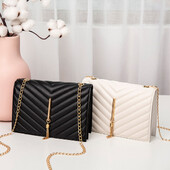 Módna strapcová chlopňová crossbody kabelka s V vzorom, mini retiazková kabelka cez rameno pre ženy, pu kožená biela/čierna ležérna štvorcová cestovná taška