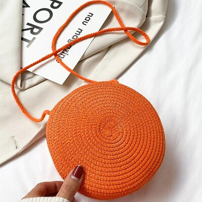 Μινιμαλιστική ψάθινη τσάντα στρογγυλή τσάντα χιαστί γυναικεία τσάντα ώμου Vocation Style