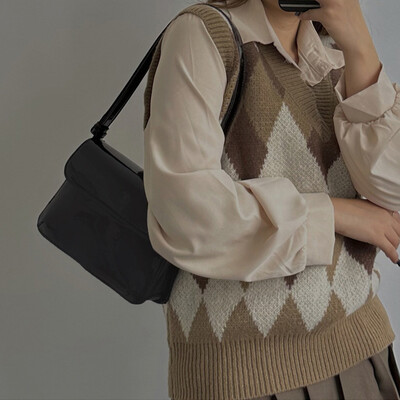 Klasszikus piros, fényes válltáska nőknek PU bőr Hasp Design női ingázó táska, női kézitáska és pénztárca