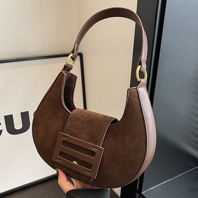 Bordová luxusná kabelka do podpazušia, jeseň/zima 2024, dámska matná semišová PU elegantná crossbody kabelka s retro textúrou