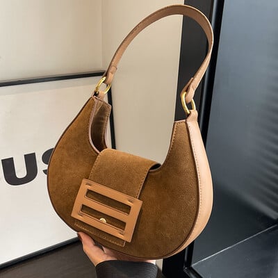 Bordová luxusná kabelka do podpazušia, jeseň/zima 2024, dámska matná semišová PU elegantná crossbody kabelka s retro textúrou