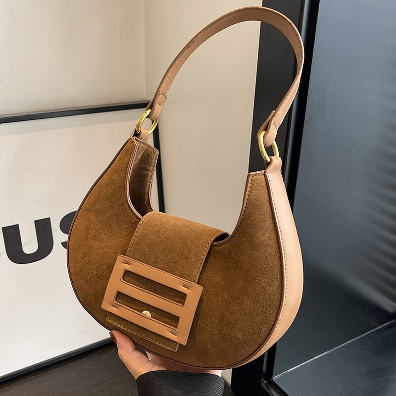 Bordová luxusná kabelka do podpazušia, jeseň/zima 2024, dámska matná semišová PU elegantná crossbody kabelka s retro textúrou