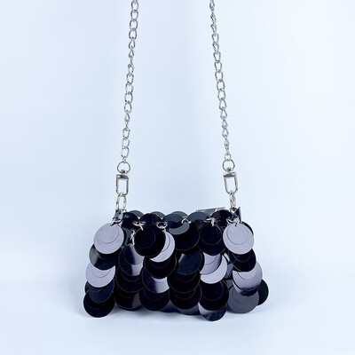 Madingas ir populiarus nišinis dizainas, unikalūs moteriški blizgučiai vakarienei, metalinė grandinėlė, vieno peties skersinis krepšys