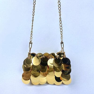 Madingas ir populiarus nišinis dizainas, unikalūs moteriški blizgučiai vakarienei, metalinė grandinėlė, vieno peties skersinis krepšys