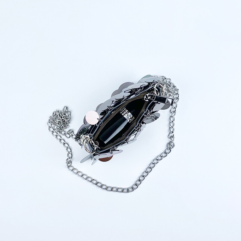 Madingas ir populiarus nišinis dizainas, unikalūs moteriški blizgučiai vakarienei, metalinė grandinėlė, vieno peties skersinis krepšys