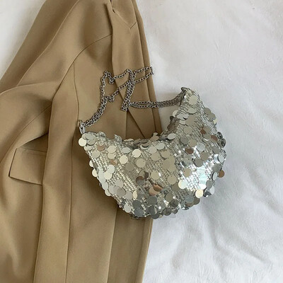 Kórejská retiazková flitrová crossbody kabelka, večerná spojka, večierok, svadobná kabelka, kabelka, dámska kabelka pod pazuchu, crossbody kabelka