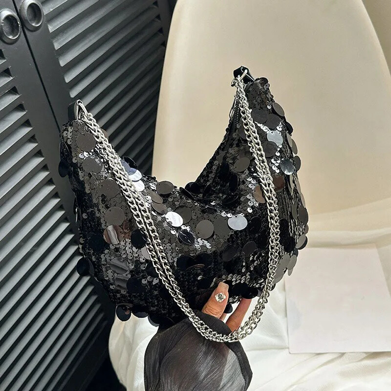 Kórejská retiazková flitrová crossbody kabelka, večerná spojka, večierok, svadobná kabelka, kabelka, dámska kabelka pod pazuchu, crossbody kabelka