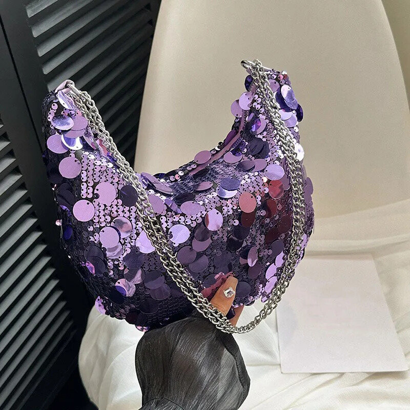 Kórejská retiazková flitrová crossbody kabelka, večerná spojka, večierok, svadobná kabelka, kabelka, dámska kabelka pod pazuchu, crossbody kabelka