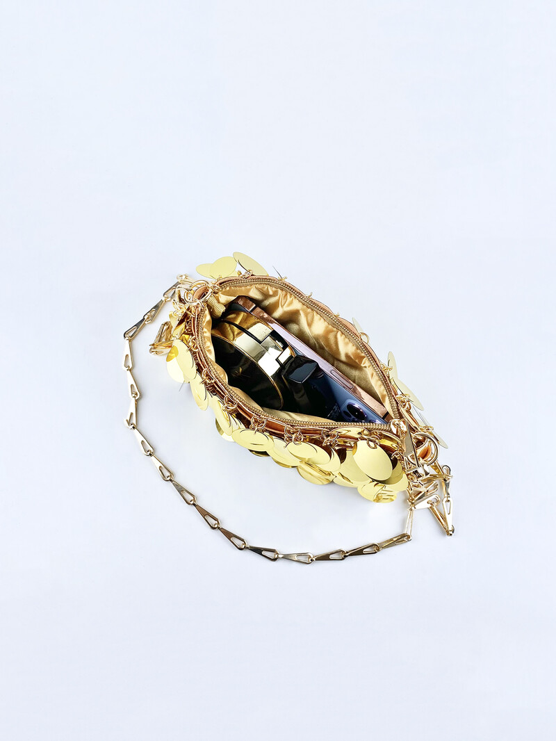 Madinga ir šauni auksu blizganti grandinėlė, moteriška madinga ir paprastos tekstūros, horizontalus kvadratinis krepšys, personalizuotas krepšys