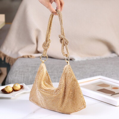 Fogantyú Ragyogó kristály strasszok Esti kuplungtáska Erszények és kézitáska luxus Designer ezüst válltáska pénztárca partitáska