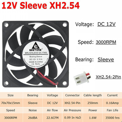 2tk Gdstime 7cm 70mm 70x70x15mm 5V 12V 24V 2Pin Harjadeta alalisvoolu jahutusjahuti korpuse ventilaator 7015 varrukas kuullaager