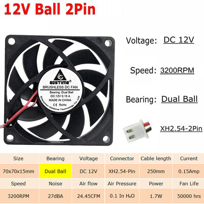 2tk Gdstime 7cm 70mm 70x70x15mm 5V 12V 24V 2Pin Harjadeta alalisvoolu jahutusjahuti korpuse ventilaator 7015 varrukas kuullaager