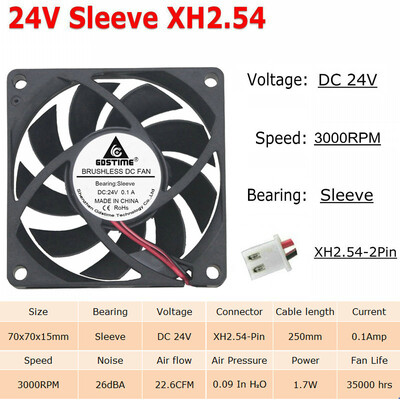 2tk Gdstime 7cm 70mm 70x70x15mm 5V 12V 24V 2Pin Harjadeta alalisvoolu jahutusjahuti korpuse ventilaator 7015 varrukas kuullaager