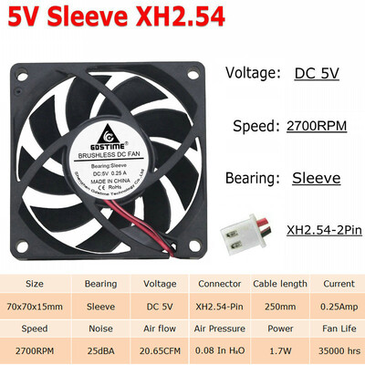 2tk Gdstime 7cm 70mm 70x70x15mm 5V 12V 24V 2Pin Harjadeta alalisvoolu jahutusjahuti korpuse ventilaator 7015 varrukas kuullaager