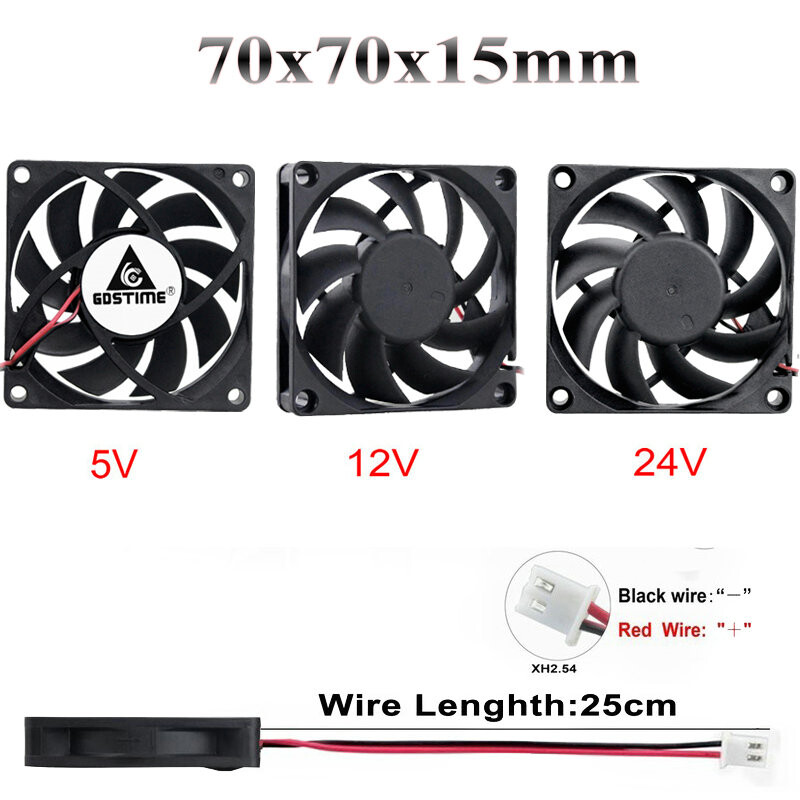 2tk Gdstime 7cm 70mm 70x70x15mm 5V 12V 24V 2Pin Harjadeta alalisvoolu jahutusjahuti korpuse ventilaator 7015 varrukas kuullaager
