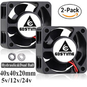 2 vnt Gdstime 4cm 3D spausdintuvas Aušinimo ventiliatorius DC 5V 12V 24V mažas šepetėlis aušintuvo ventiliatorius 40x40x20mm 40mm 4020 Kompiuterio korpusas Radiatorius