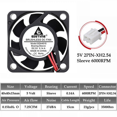 2vnt Gdstime DC 5V 12V 24V ventiliatorius 40mm 4015 Micro Dual Ball bešepetis drėkintuvas 4cm 40MMx15MM nešiojamojo kompiuterio aušinimo ventiliatorius