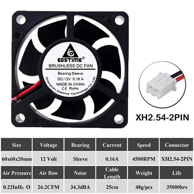 2 vnt Gdstime DC 24V 12V 60x60x20mm 60mm rutulinis guolis ašinis bešepetis spausdintuvo aušintuvo ventiliatorius 60mmx20mm 6cm radiatoriaus aušinimo ventiliatorius