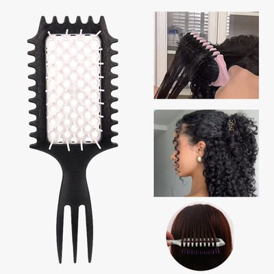 3 în 1 Perie de păr creț Curl Define Perie de styling Perie de descurcarea scobită Perie de păr încâlcit Pieptene de păr scobit din plasă Pieptene de mesaj