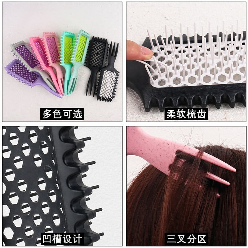 3 în 1 Perie de păr creț Curl Define Perie de styling Perie de descurcarea scobită Perie de păr încâlcit Pieptene de păr scobit din plasă Pieptene de mesaj