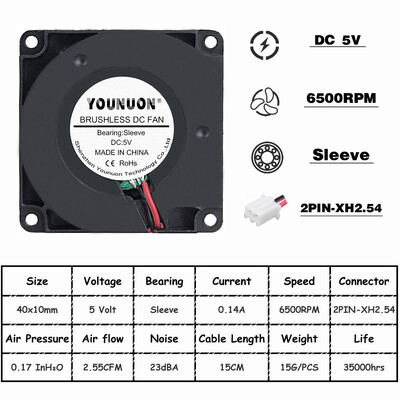 2Vnt YOUNUON 40mm 3D spausdintuvo ventiliatorius 12V 24V 5V 4010 ventiliatorius spausdintuvo aušinimo priedai DC turbo ventiliatorius radialiniai ventiliatoriai 40x40x10mm