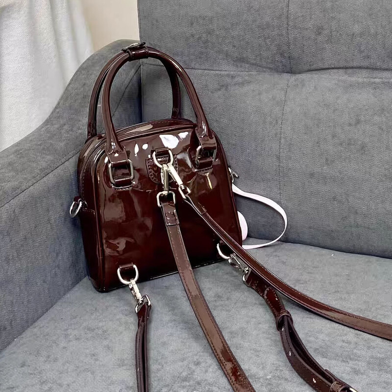 Ženske modne lakirane kožne naprtnjače Jednobojne, mekane smeđe Pu mala ručna torbica, prijenosna ženska četvrtasta torbica na rame, ženska torbica