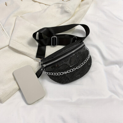 Moterų krūtinės komplektas Madingas punk krepšys Glitter Fanny Pack Kelioninis kryžminis krūtinės krepšys Telefono maišelis klubo diržo krepšys kalnų krištolinis liemens krepšys