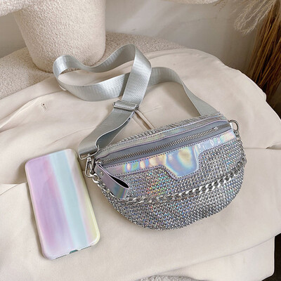 Moterų krūtinės komplektas Madingas punk krepšys Glitter Fanny Pack Kelioninis kryžminis krūtinės krepšys Telefono maišelis klubo diržo krepšys kalnų krištolinis liemens krepšys