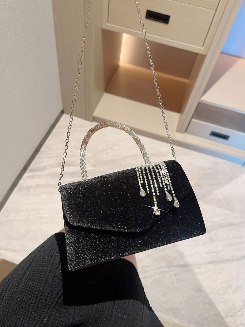 Doamnă Toamnă Iarnă Vintage catifea clapă geantă de seară rochie ciucuri geantă banchet geantă bal de absolvire geanta de petrecere geantă cu lanț geanta mireasa geantă cocktail