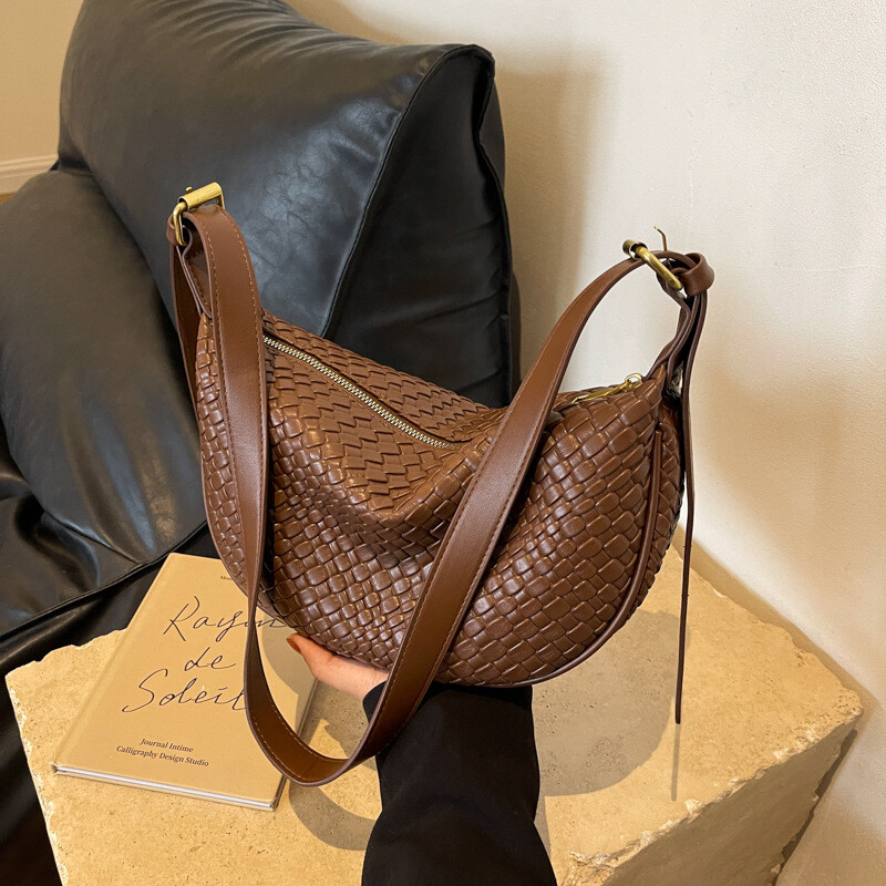 Dámska denná kabelka cez rameno, tkanie, jednoduchá, nový mesiac, dámska jednofarebná módna crossbody kabelka, voľnočasová kabelka, taška na dochádzanie
