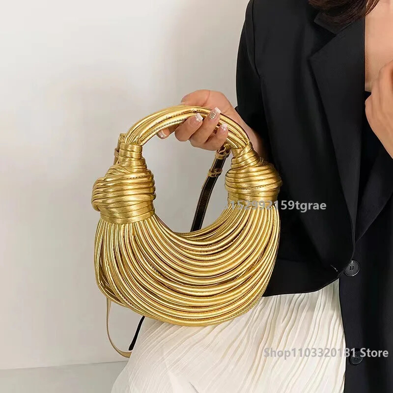 Aukštos klasės auksinis krepšys moteriškas rankinės mados dizainerio sidabrinis rankomis austas kryžminio kūno krepšys Prabangus nišos dizainerio pečių krepšys Naujas 2024 m.