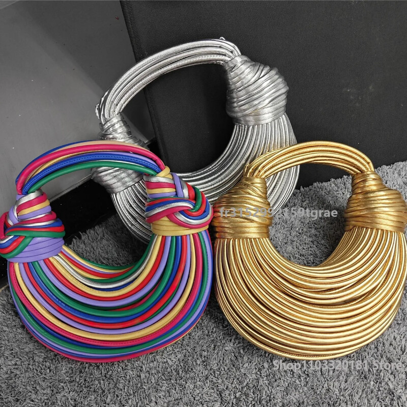 Aukštos klasės auksinis krepšys moteriškas rankinės mados dizainerio sidabrinis rankomis austas kryžminio kūno krepšys Prabangus nišos dizainerio pečių krepšys Naujas 2024 m.