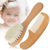 Naujagimių vilnos kūdikių medinių šepečių šukos Naujagimio plaukų šepetys Kūdikių galvos masažuoklis Nešiojamas kūdikio šukos plaukų vonios šepetys Naujas