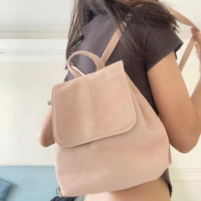 Dirbtinės zomšos kuprinės su atvartais Moteriškos senovinės klasikinės laisvalaikio didelės talpos prašmatnus korėjietiško stiliaus koledžo populiarūs mergaitiški studentų krepšiai