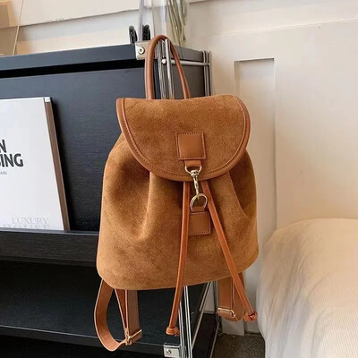 Vintage Velvet Backpack Women 2024 Fashion Casual Backpack Παντός αγώνα Φορητή τσάντα κουβά για κορίτσια Σχολική τσάντα μεγάλης χωρητικότητας