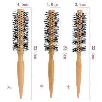 Мини кръгла найлонова четка за коса Гребен за оформяне на къдрава коса Въртящ се гребен Кръгла четка за тънка или къса коса мъже с дървена дръжка