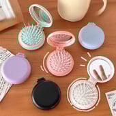 Μονόχρωμη αναδιπλούμενη χτένα με καθρέφτη μακιγιάζ Ταξιδεύοντας φορητή μικρή χτένα μασάζ Γυναικεία μαξιλάρι αέρα για κορίτσια Βούρτσα μαλλιών Εργαλείο styling