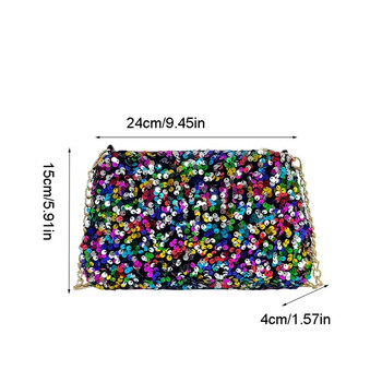 Едноцветна чанта през рамо с пайети Проста верига INS Малка квадратна чанта Дамска чанта Подмишници Вечерна чанта клъч Дамска