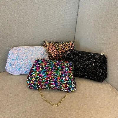 Jednofarebná flitrovaná crossbody kabelka, jednoduchá retiazka, malá štvorcová kabelka, kabelka pod pazuchu, večerná kabelka, dámska spojka