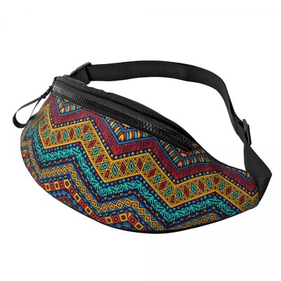 Színes afrikai törzsi mintás Fanny Pack férfiaknak Női Afrika Ankara Nyomtatás Crossbody deréktáska Utazós telefon pénzes tasak